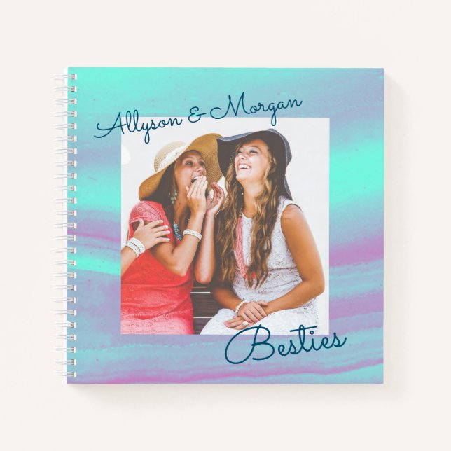 Besties, DIY Names & Photo, Teal & Purple Agate Notebook (Front)