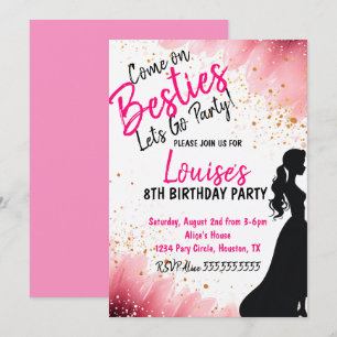 Besties Doll Pink Glitter Party Birthday Invitation