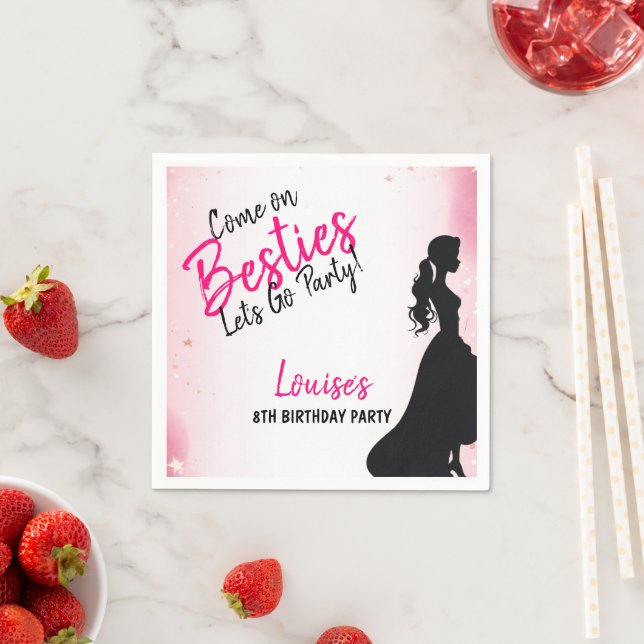 Besties Doll Pink Glitter Party Napkin (Insitu)