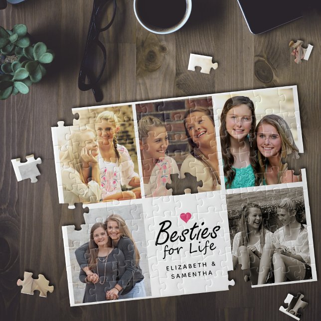 Besties for Life Script Best Friends Photo Collage Jigsaw Puzzle (Creator Uploaded)