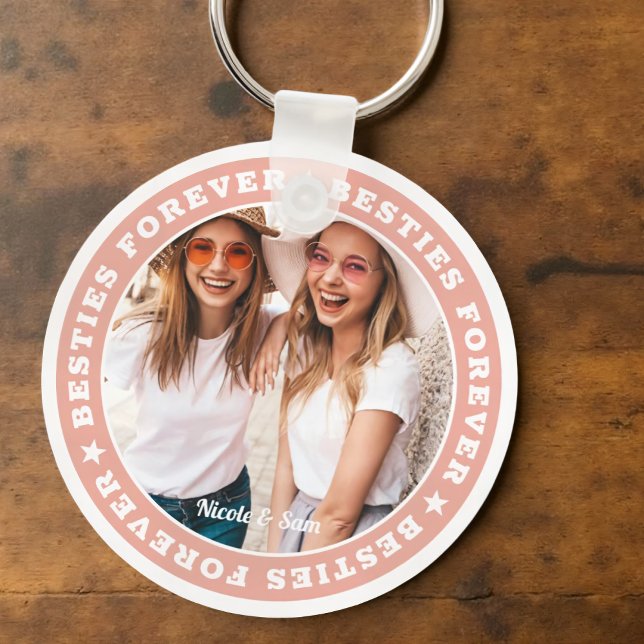 Besties Forever BFF Simple Modern Custom Photo Key Ring (Creator Uploaded)