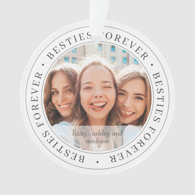 Besties Forever BFF Simple Modern Custom Photo Ornament (Front)