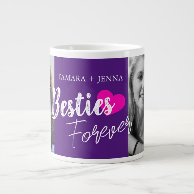 Besties Forever heart two photos custom Large Coffee Mug (Front)