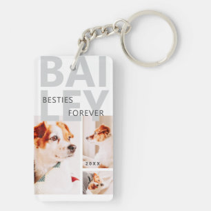 Besties Forever Modern Bold Three Photo Collage Key Ring