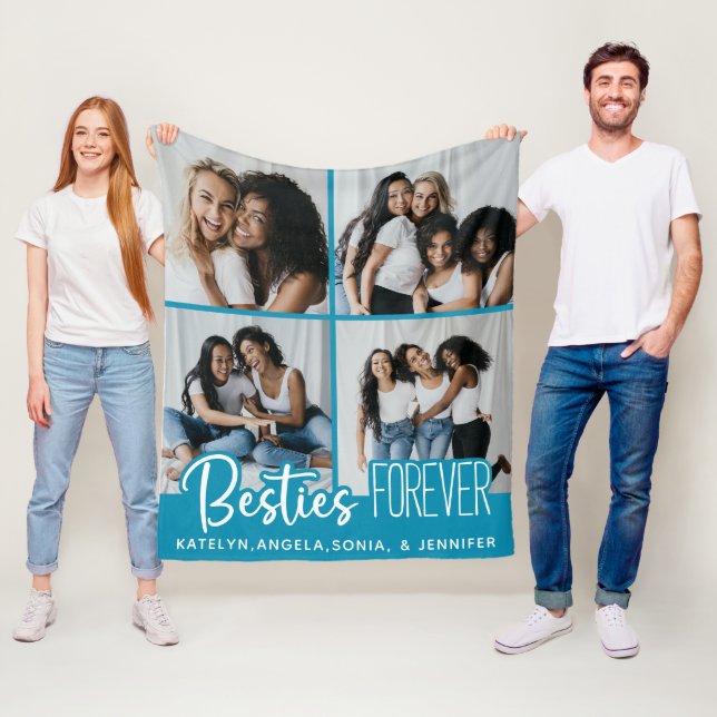 Besties Forever Personalised 4 Photo Collage Fleece Blanket (In Situ)