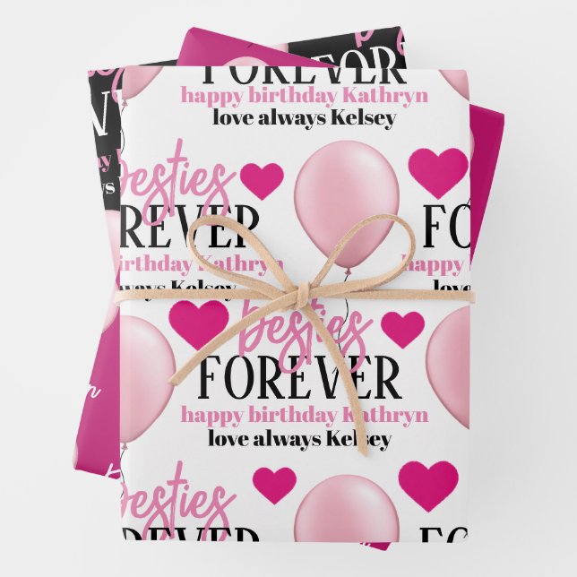 Besties Forever Personalised Wrapping Paper Sheet (In situ)