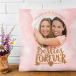 Besties Forever Photo Best Friends Cushion<br><div class="desc">This lovely pink watercolor pillow is perfect for putting a picture of you and your bestie on! She will love this beautiful and memorable gift. The Besties Forever and the first names are in gold. A great addition to your friend's decor. Hey! Get one for yourself as well so you...</div>