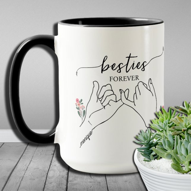 Besties Forever Pinky Promise Flower Custom Gift  Mug (Creator Uploaded)