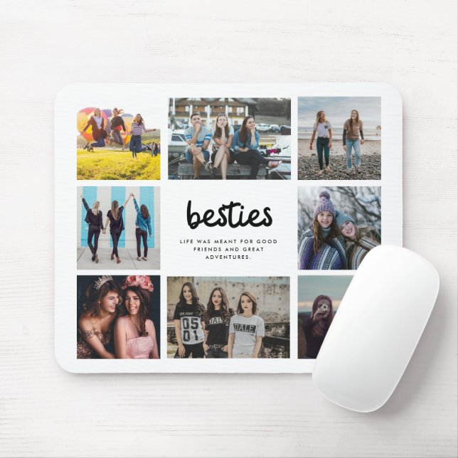 Besties Friend Quote Eight Photo Collage Mouse Mat (With Mouse)