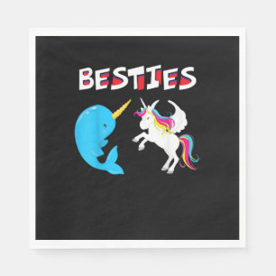 Besties Funny Unicorn and Narwhal Narwhale T-Shirt Napkin