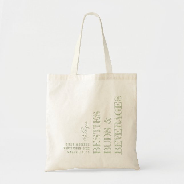 Besties Girls Trip Personalised Green Tote Bag (Front)