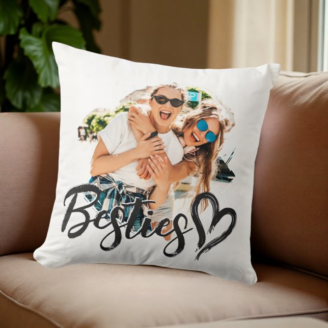 Besties Grunge Simple Modern Heart Cool Photo Cushion (Creator Uploaded)