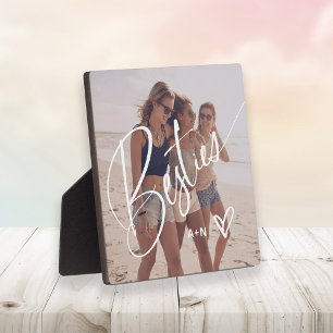 Besties in Trendy Script   Your Photo with Heart Plaque