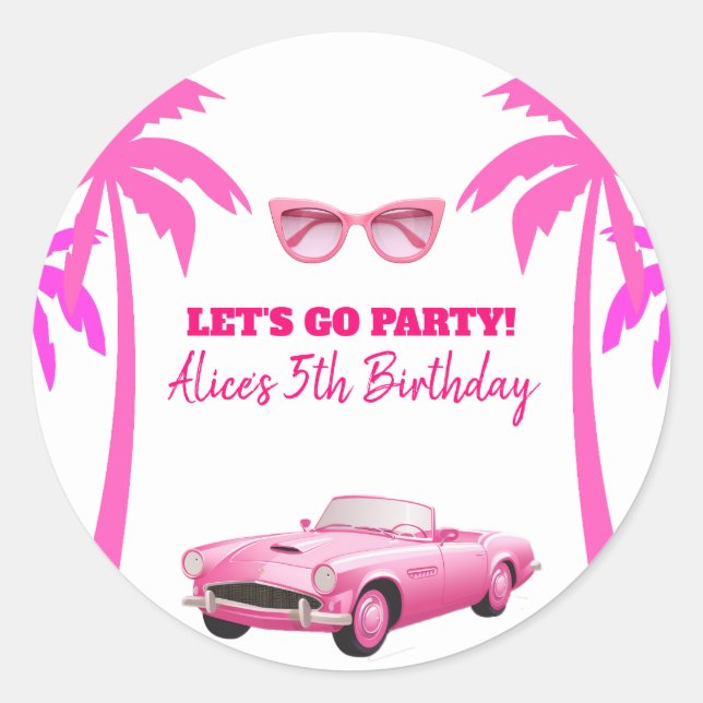 Besties Malibu Pink Doll Beach Birthday Classic Round Sticker (Front)