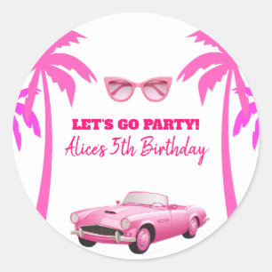 Besties Malibu Pink Doll Beach Birthday Classic Round Sticker