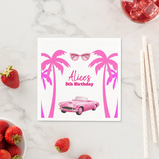 Besties Malibu Pink Doll Beach Birthday Napkin (Insitu)