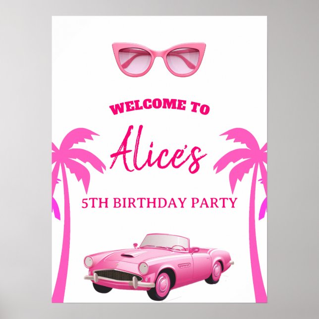 Besties Malibu Pink Doll Beach Birthday Poster (Front)