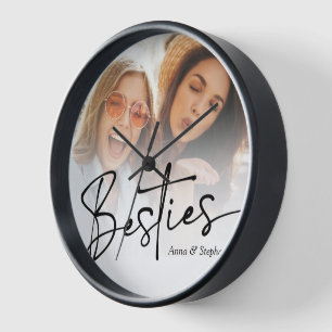 BESTIES Modern Minimal Script Custom Photo Clock