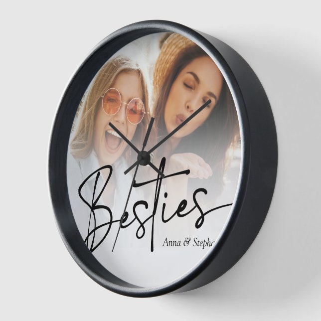 BESTIES Modern Minimal Script Custom Photo Clock (Angle)