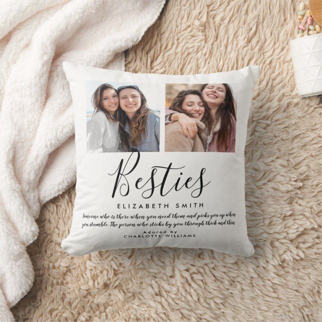 Besties Modern Script Best Friends Quote Photo Cushion (Blanket)