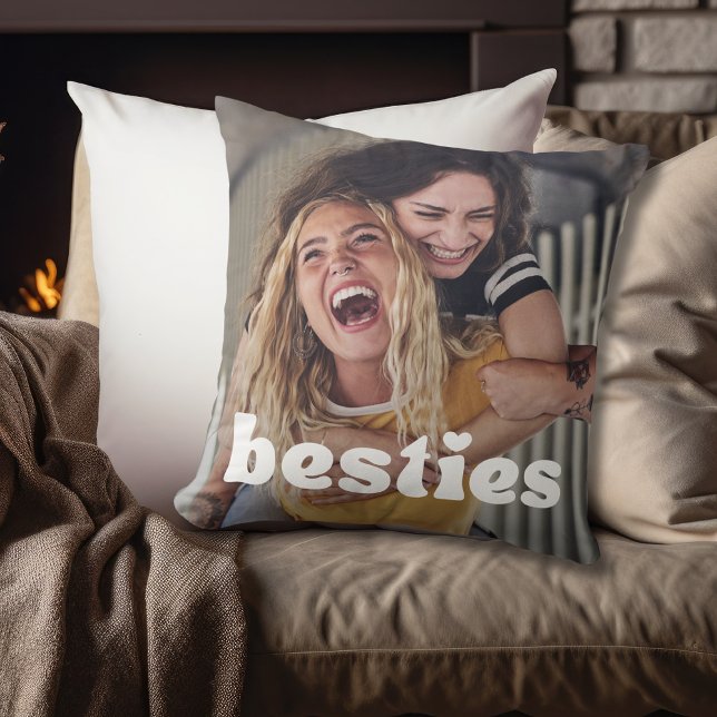 Besties Modern Typography Friendship Photo Cushion (Creator Uploaded)
