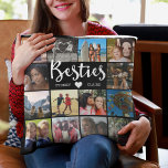 Besties Multi Photo Collage Friendship Black Cushion<br><div class="desc">Add 14 photos to this friendship pillow for your bestie. Black pillow with white calligraphy custom typography to add names too. The photos and all are found on both sides of this square pillow. Great for Instagram photos! Celebrate your bff together.</div>