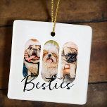 Besties Pet Simple Modern Playful Three Photo Ceramic Ornament<br><div class="desc">This simple and modern design is composed of modern simple playful script typography. Add custom pet photos of your pet cat,  dog,  or birds.</div>