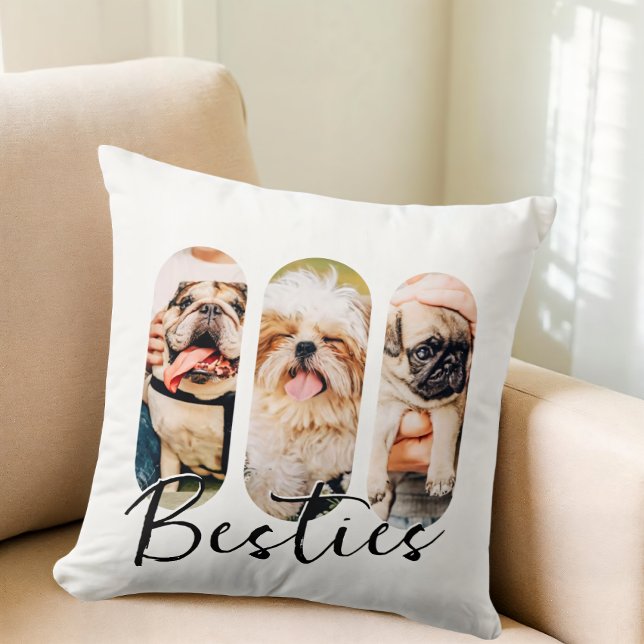Besties Pet Simple Modern Playful Three Photo Cushion (Creator Uploaded)