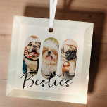 Besties Pet Simple Modern Playful Three Photo Glass Tree Decoration<br><div class="desc">This simple and modern design is composed of modern simple playful script typography. Add custom pet photos of your pet cat,  dog,  or birds.</div>