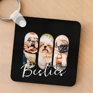 Besties Pet Simple Modern Playful Three Photo Key Ring