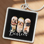 Besties Pet Simple Modern Playful Three Photo Key Ring<br><div class="desc">This simple and modern design is composed of modern simple playful script typography. Add custom pet photos of your pet cat,  dog,  or birds.</div>