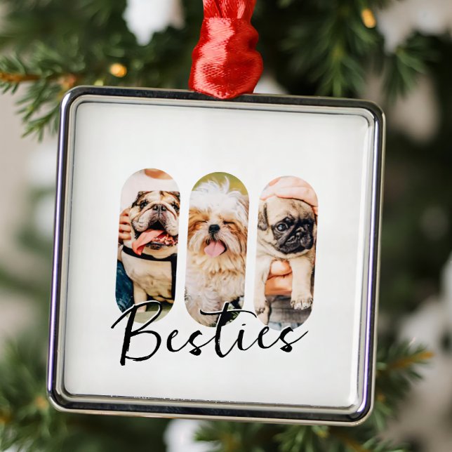 Besties Pet Simple Modern Playful Three Photo Metal Tree Decoration (Creator Uploaded)