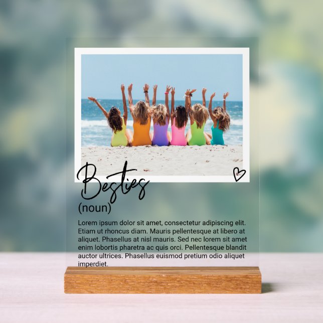 Besties Photo and Personalised Noun Description Acrylic Sign (Neutral)