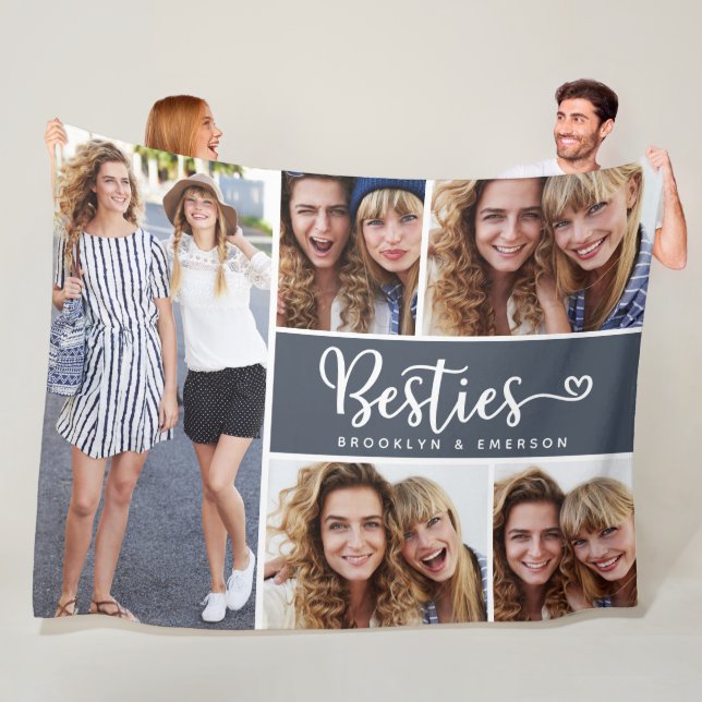Besties Photo Collage Best Friends  Fleece Blanket (In Situ)
