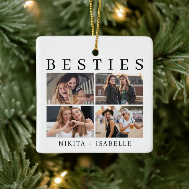 Besties Photo Collage Friendship Keepsake Gift Ceramic Ornament (Tree)