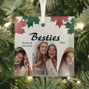 BESTIES, Photo Collage & Names BFF Christmas Glass Tree Decoration