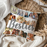 BESTIES, Photo Collage & Names | BFF Cushion<br><div class="desc">Besties are priceless - If you're lucky enough to have one, let them know how much they mean to you with this trendy 'Best Friends' pillow. Featuring 12 square photographs of your choice, which are easily downloaded from your phone or computer, grey text 'bestie' in big modern lettering on a...</div>