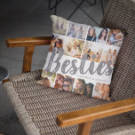 BESTIES, Photo Collage & Names | BFF Cushion<br><div class="desc">Besties are priceless - If your lucky enough to have one, let them know how much they mean to you with this trendy 'Best Friends' pillow. Featuring 12 square photographs of your choice, which are easily downloaded from your phone or computer, grey text 'bestie' in big modern lettering on a...</div>