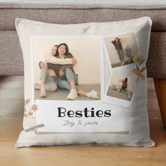 BESTIES, Photo Collage & Names | BFF  Cushion (Creator Uploaded)