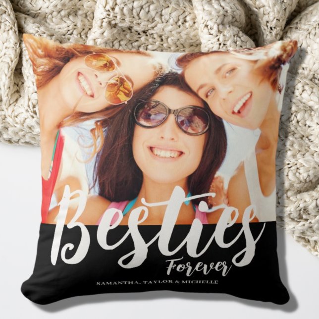 Besties Photo Name Throw Pillow (Creator Uploaded)