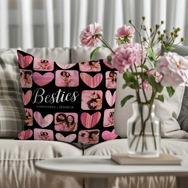Besties Pink & Black Hearts & Photo  Cushion (Creator Uploaded)