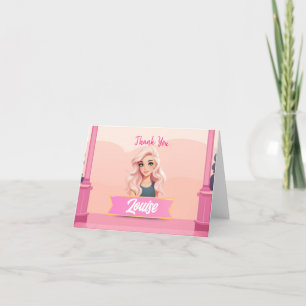 Besties Pink Doll Folded Thank You Card