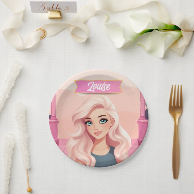 Besties Pink Doll Girly Party Paper Plate (Wedding)