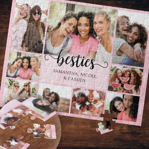 Besties Pink Friendship Girls Photo Collage Jigsaw Puzzle