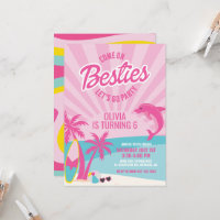 Besties pink malibu beach birthday invitation