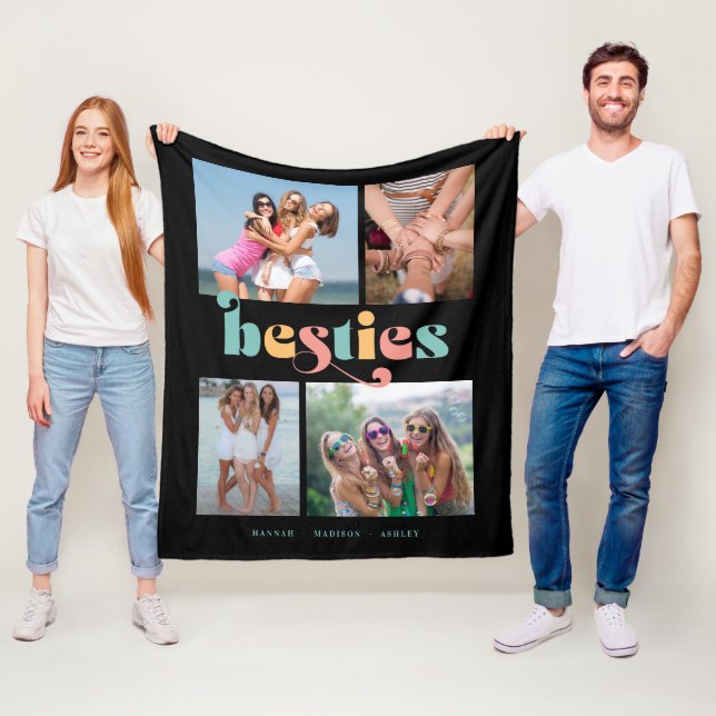 Besties Retro 4 Photo Best Friends Fleece Blanket (In Situ)