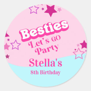 Besties Retro Doll Party Classic Round Sticker