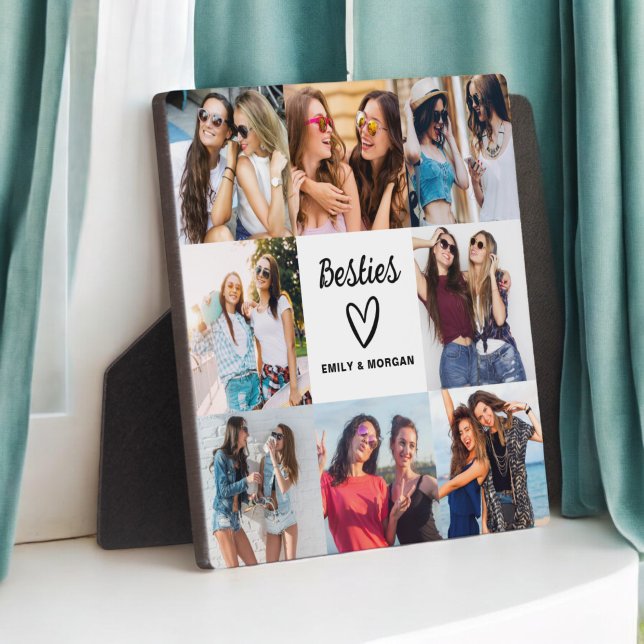 Besties Script Gift For Friends Photo Collage Plaque (Creator Uploaded)