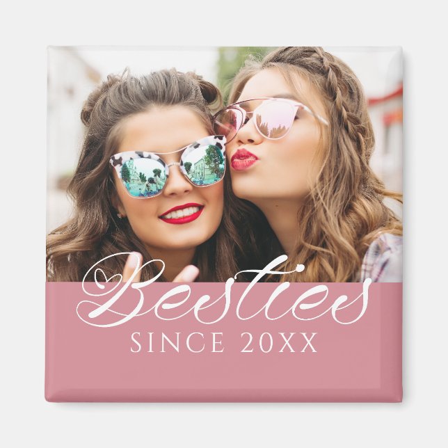 "Besties Since" Custom Photo Dusty Pink Chic Magnet (Front)
