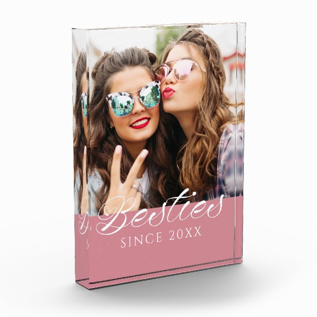 "Besties Since"  Script Dusty Pink Chic  Photo Block (Left)